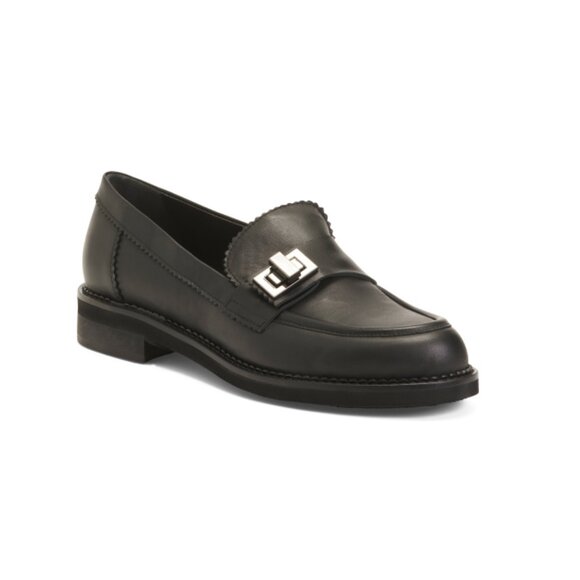NAPOLEONI Black Made In Italy Leather Heeled Loafers - Picture 1 of 2